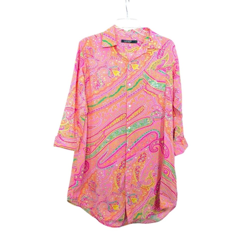 Lauren Ralph Lauren Pink Paisley Sleep Shirt - Size Small Womens Nightgown